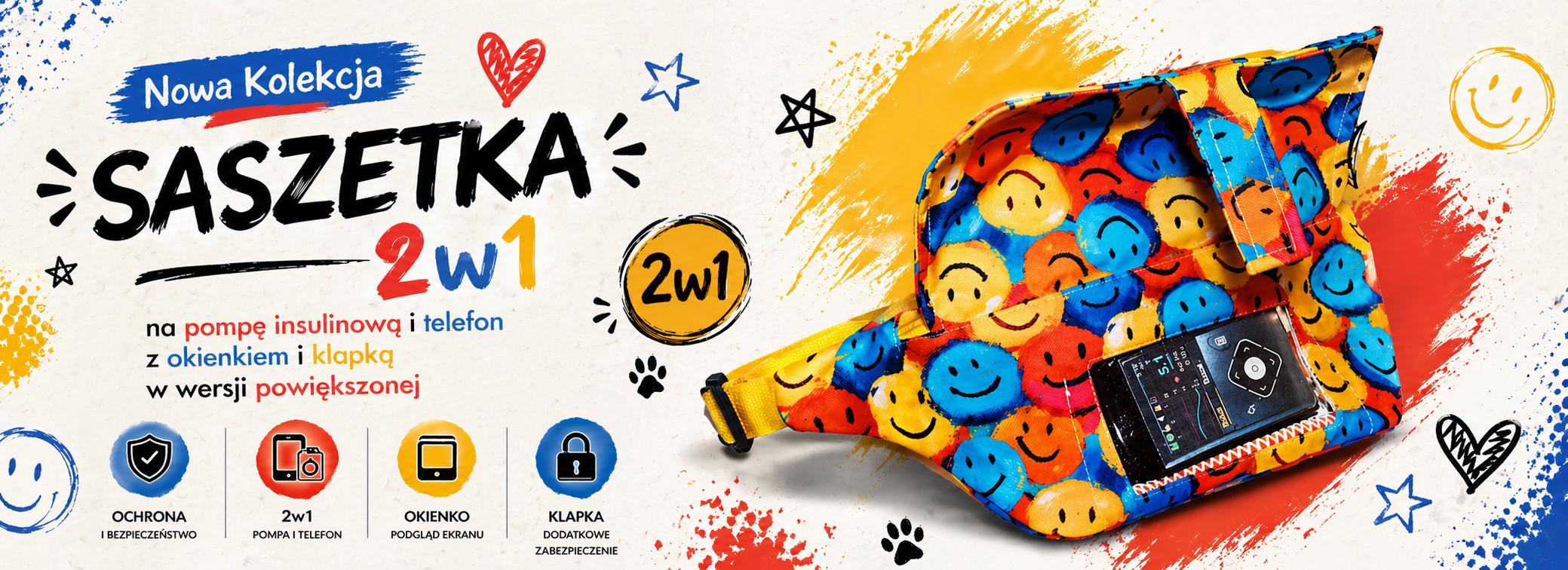 Nowa kolekcja Saszetki 2w1 na pompę insulinowa i telefon z okienkiem i klapką w wersji powiększonej